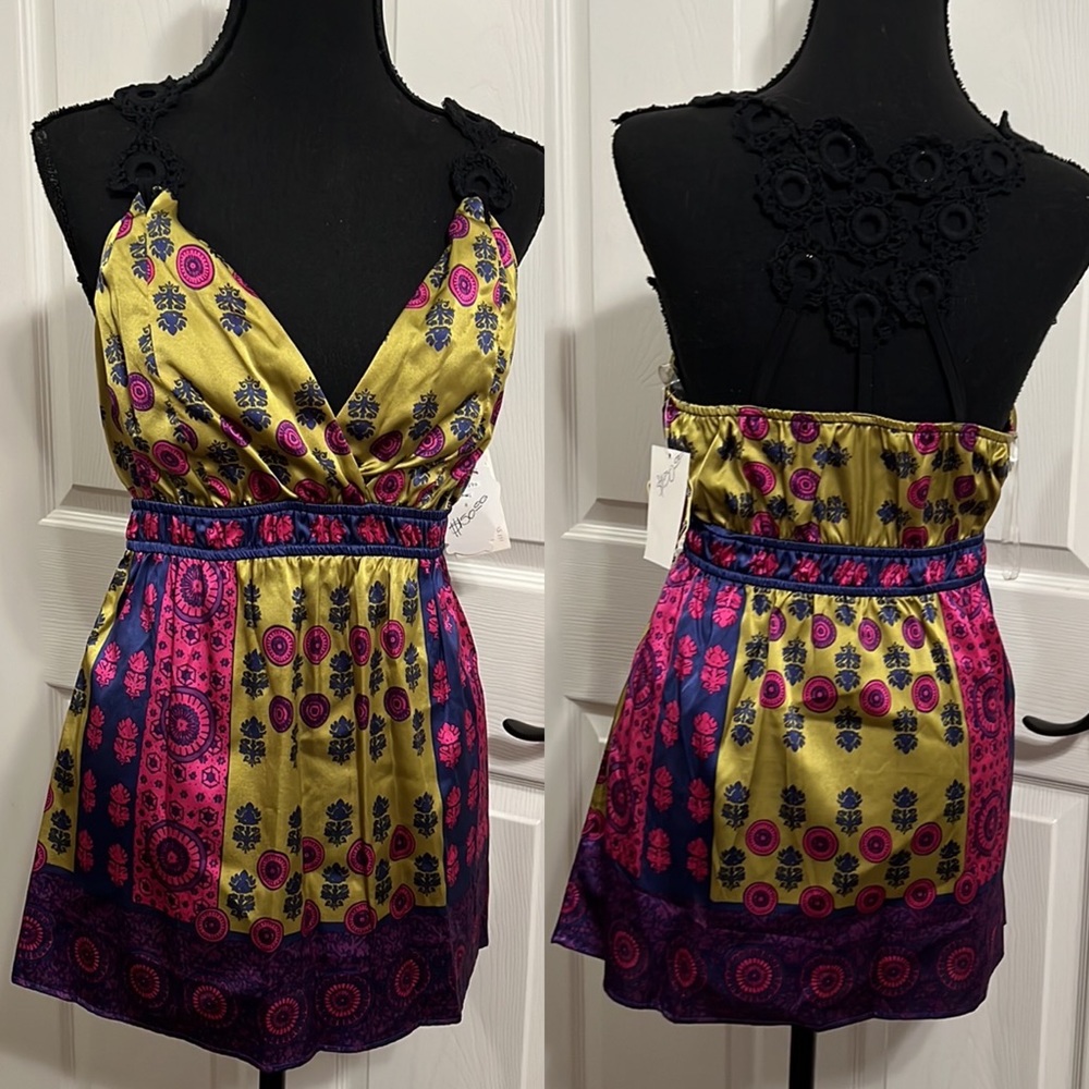 NWT Gorgeous Hale Bob 100% Silk and Crochet Camisole Type Top Size S